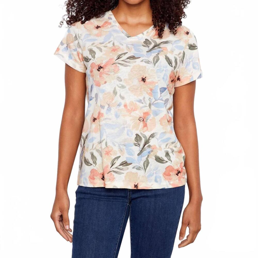 NEW CHARLIE B printed v-neck short sleeve t-shirt in aurelia